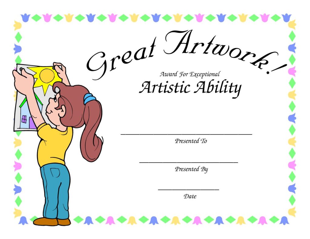 artistic ability award certificate