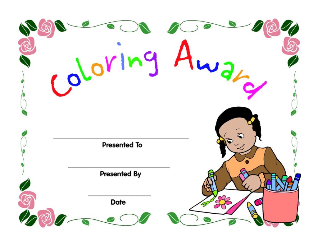 coloring award certificate