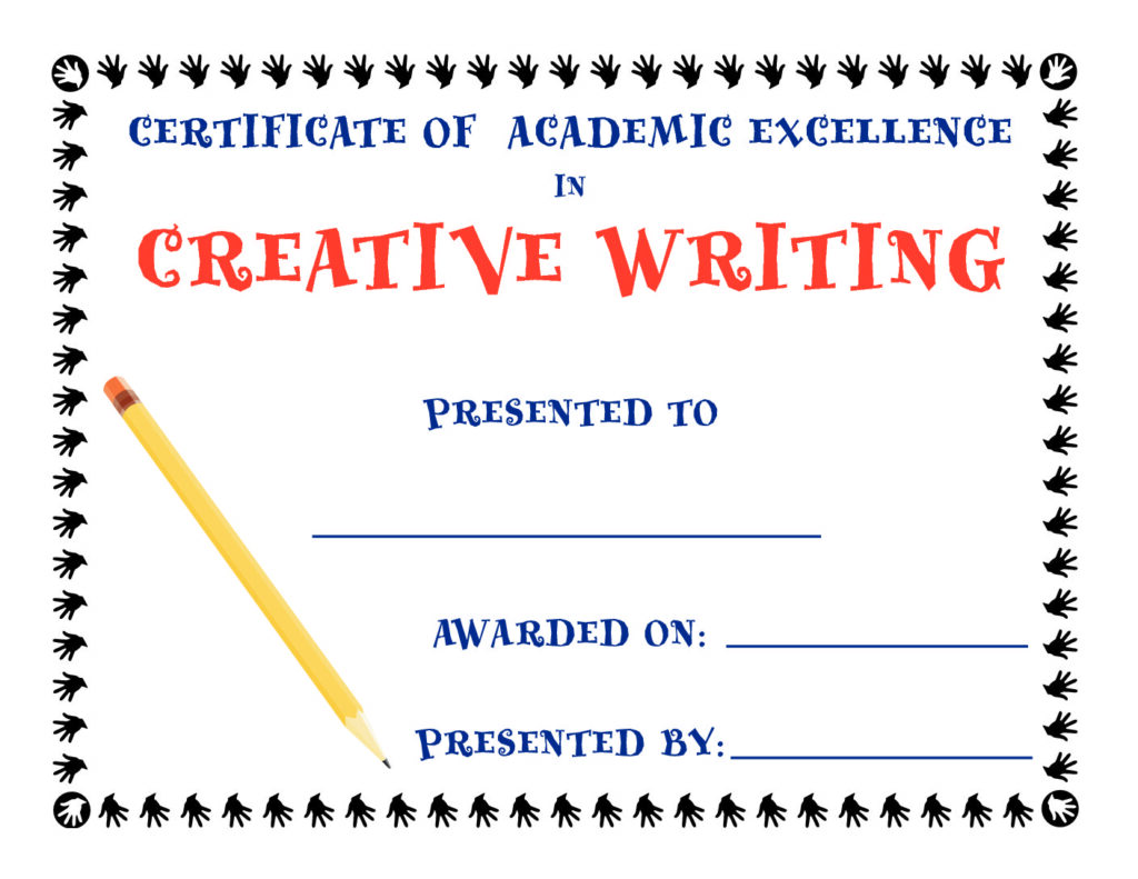 creative writing award certificate