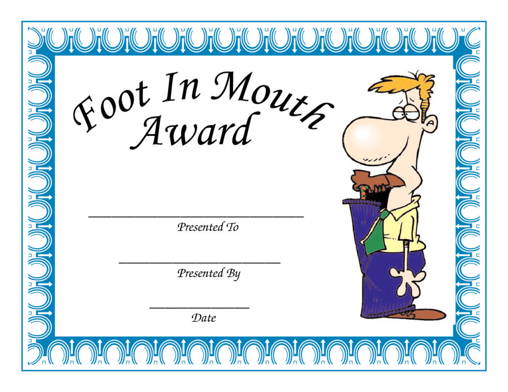 foot in mouth award certificate