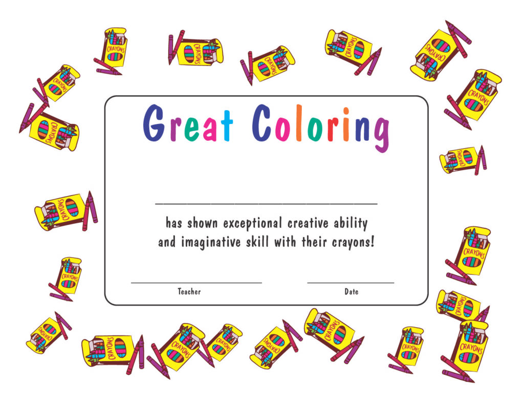 great coloring award certificate