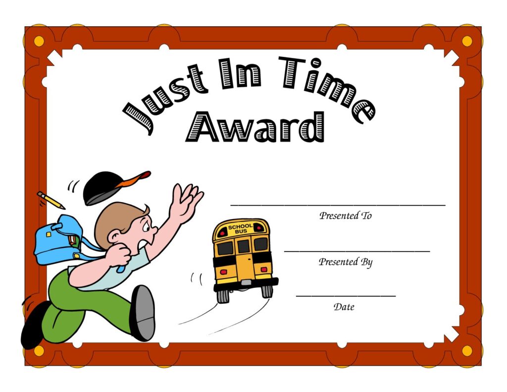 just in time award certificate