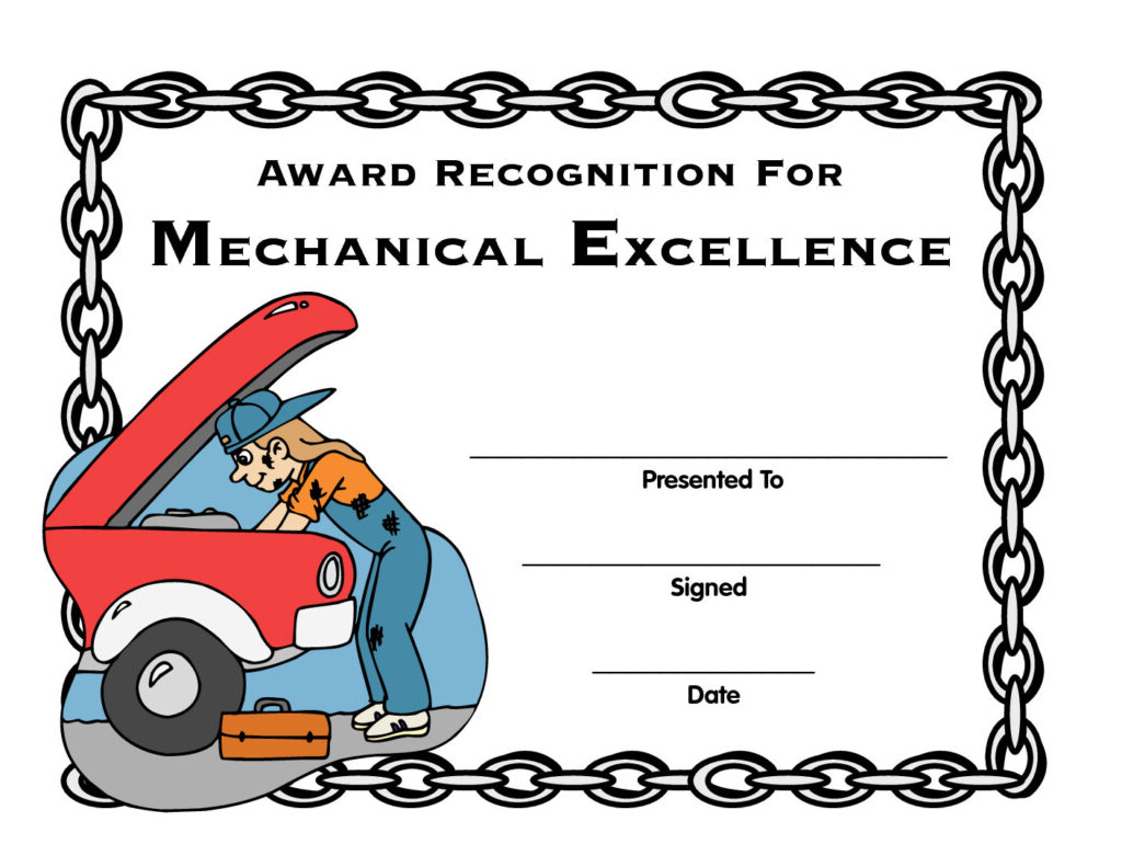 mechanics award certificate