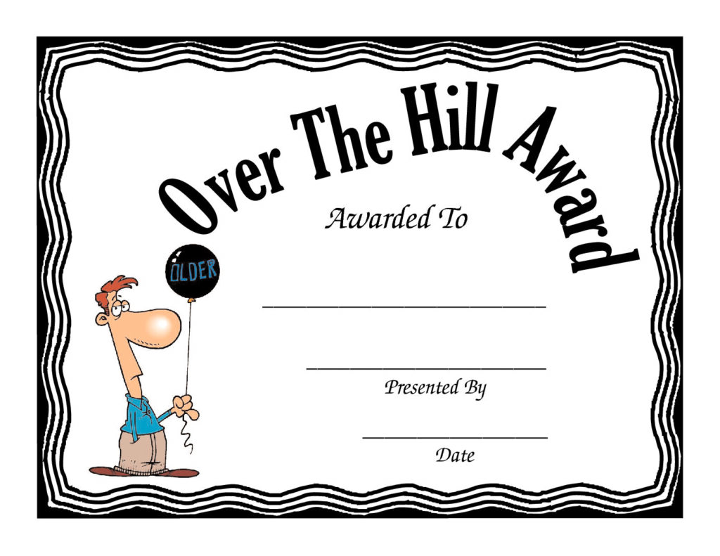 over the hill award certificate