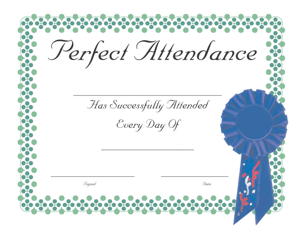 perfect attendance award certificate