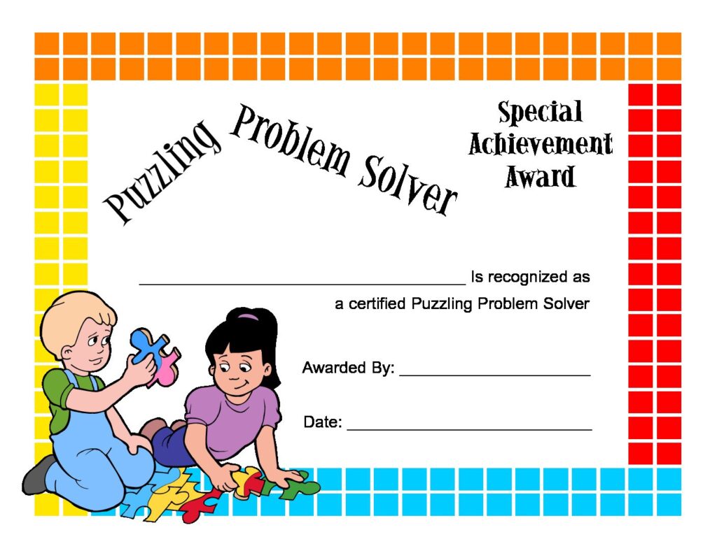 puzzling problem award certificate