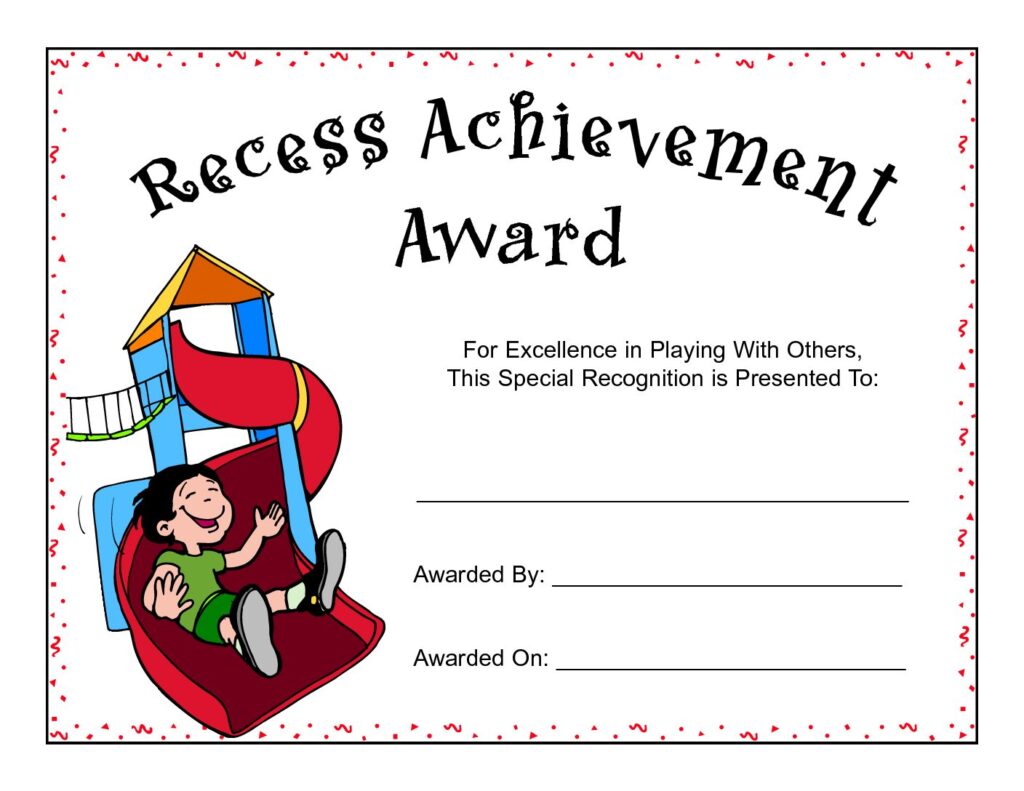 Recess Award Certificate