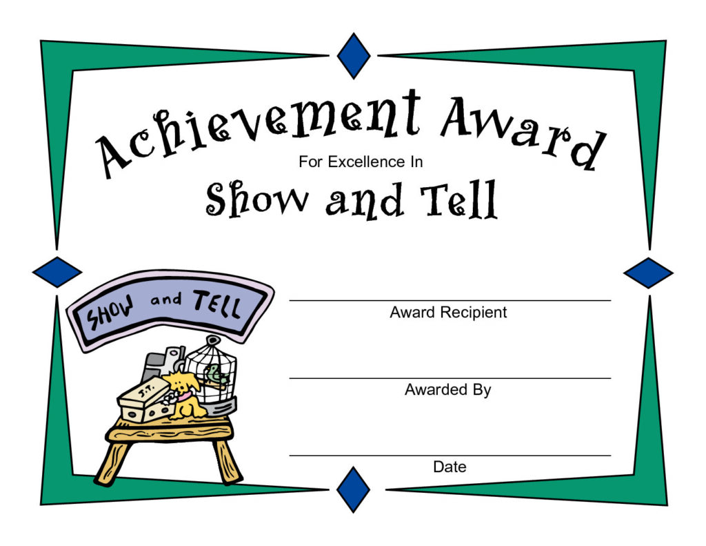 Show and Tell Award Certificate