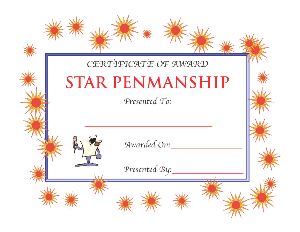 star penmanship award certificate