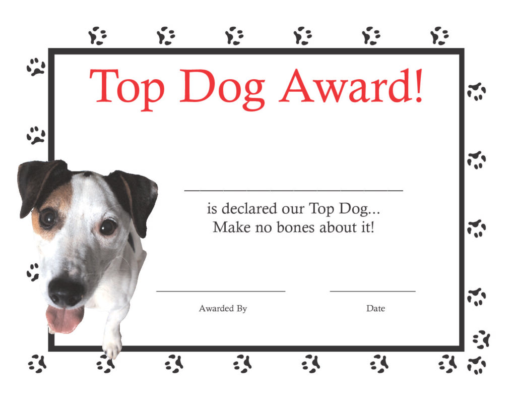 Top Dog Award Certificate