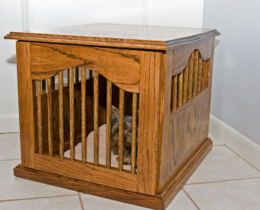 dog in dog crate furniture