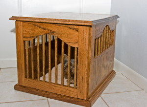 dog in dog crate furniture